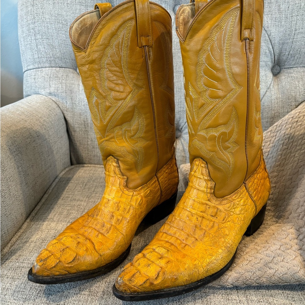 JE-VER Crocodile Alligator Cowboy Boots Gold